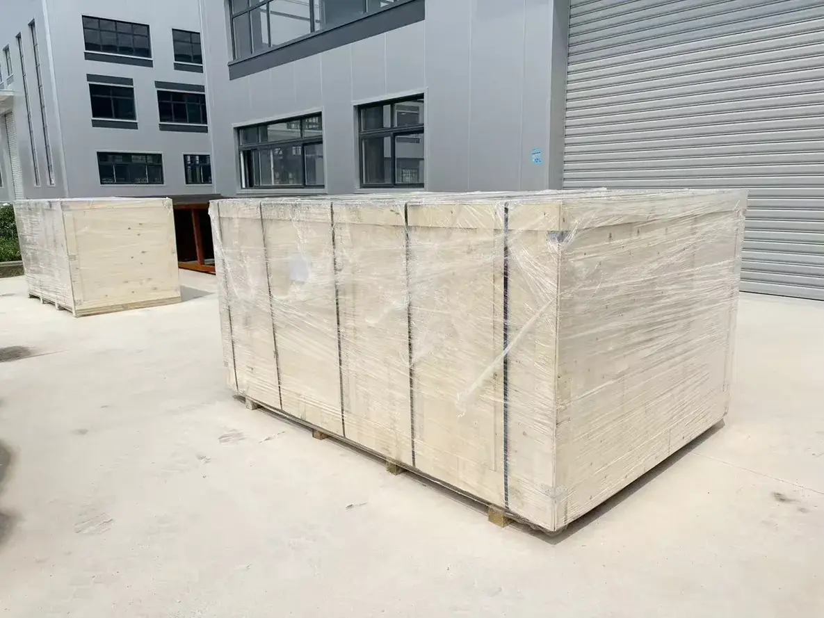 Crated screen media prepared for shipment