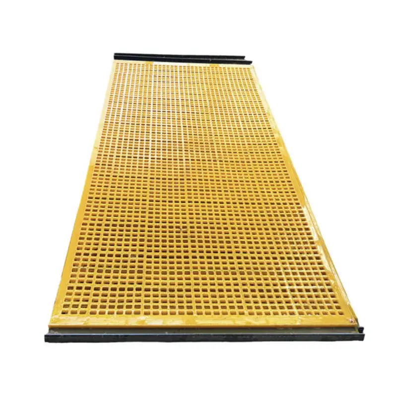Full view of a yellow tensioned polyurethane screen panel with a visible edge profile.